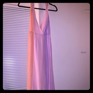 Lavender, pink and orange color block dress.